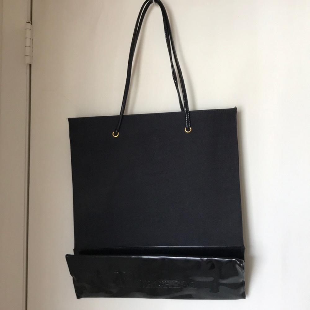 Borghese tote. Black twill patent trim